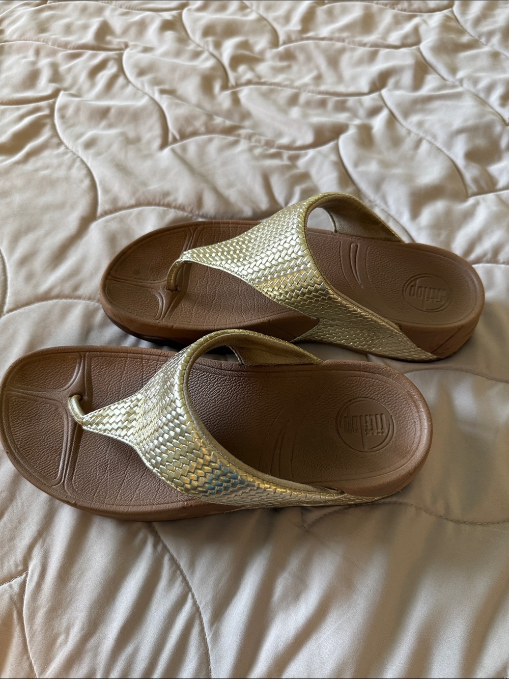 Fitflop Gold Uppers and Brown Sole Sandals